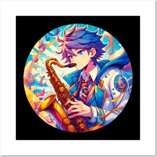 Anime boy saxophone player Posters and Art